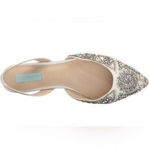 Betsey Johnson White Satin Embellished Flats